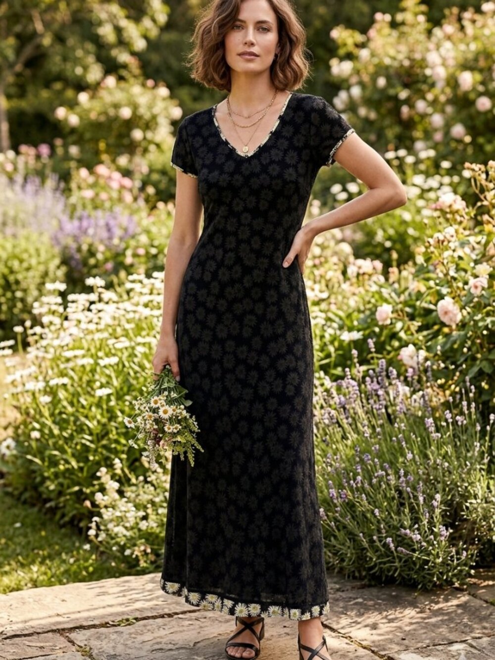 VTG 90s Compagnie Internationale Express Daisy Floral Maxi Dress Size 3/4 Y2K